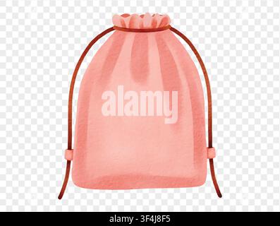 Watercolor illustration of pink drawstring school bag. Vector. Stock Vector