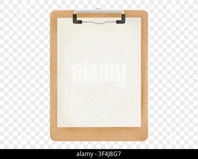 Wooden clipboard with paper sheet in watercolor style. Vector. Stock Vector