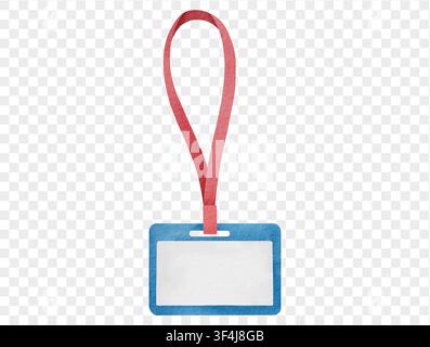 Watercolor name tag with lanyard in blue isolated style. vector. Stock Vector