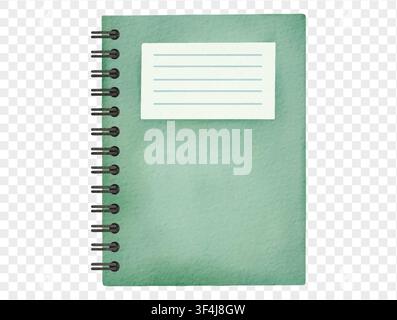 Green spiral notebook with school theme in watercolor. Vector. Stock Vector