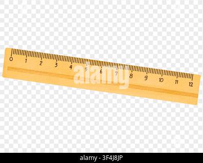 Watercolor yellow ruler for math geometry school supplies isolated Vector. Stock Vector