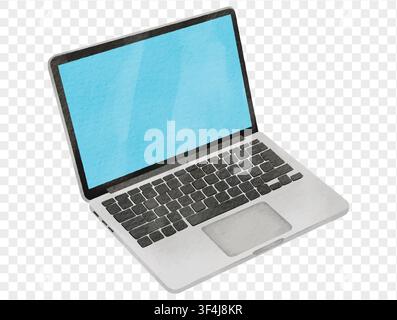 Watercolor laptop computer for school work, online learning or research, isolated vector. Stock Vector