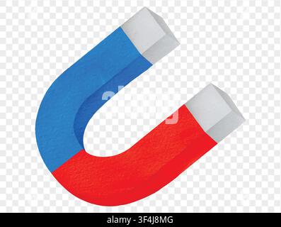 Watercolor horseshoe magnet red and blue for school physics education, isolated vector. Stock Vector