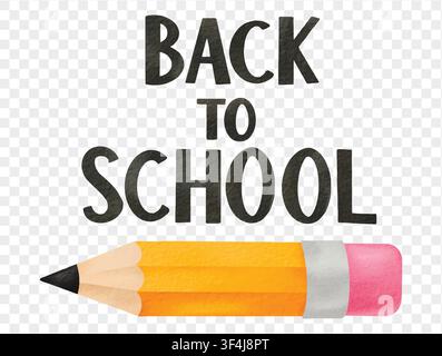 Watercolor back to school text with pencil design vector. Stock Vector