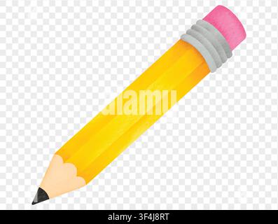 Watercolor yellow pencil with eraser school supplies isolated Vector. Stock Vector