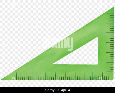 Watercolor triangular ruler set square for math geometry school education isolated vector. Stock Vector