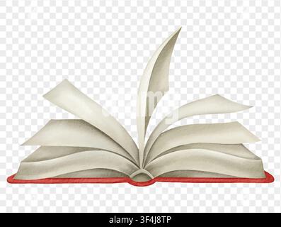 Watercolor flying open book isolated magical reading and education element vector. Stock Vector
