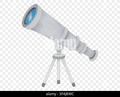 Watercolor telescope on tripod for astronomy, school projects, and science learning vector. Stock Vector