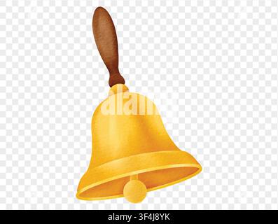 Watercolor golden school bell ringing classroom element isolated vector. Stock Vector