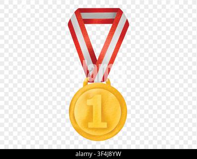 Watercolor gold medal with ribbon for student achievement and celebration vector. Stock Vector