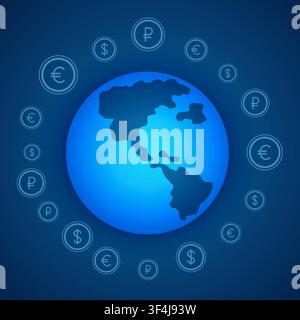 Creative Vector Illustration Of Global Currencies Icons Surrounding World Globe Stock Vector