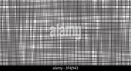 Black and white linen fabric texture vector with a fine woven grid pattern. Geometric canvas surface shows dense thread lines and a crisp textile Stock Vector