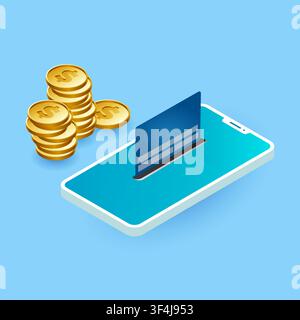 Mobile Banking. Vector Illustration Of Payment App On Smartphone And Coins Around Stock Vector