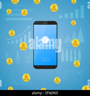 Money Transfers. Vector Illustration Of Smartphone With Successful Payment Notification On Screen Stock Vector
