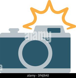 camera icon with flash light burst for photography snapshot picture shooting media multimedia web application interface design Stock Vector