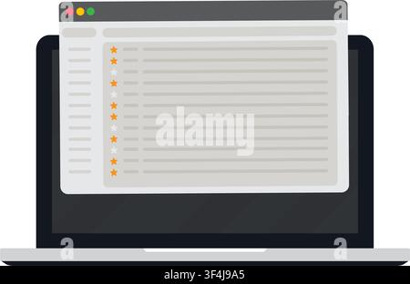 Graphic illustration of a computer displaying a website directory or email inbox interface with rating star elements. Stock Vector
