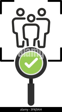 icon showing candidate selection search review team recruitment process verification and audience targeting for business Stock Vector
