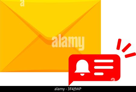 a graphics illustration of a mail envelope showing alert status updates with a symbol representing communication lines. Stock Vector