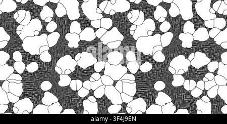 Seamless Turing pattern vector in black and white. Organic pebble cells and dark stippled gaps create an abstract coral inspired biomorphic texture Stock Vector