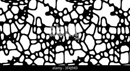 Seamless bold organic pattern vector in black and white. Thick black coral network and rounded white cells create a striking biomorphic texture Stock Vector