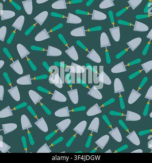 Gardening shovels on color background, vector seamless pattern. Agricultural tools repeat texture. Wrapping paper design Stock Vector