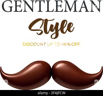 Gentleman style banner with classic brown moustache illustration. Vintage Fathers Day fashion concept design Stock Vector