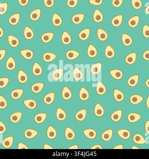 Avocado halves on turquoise background, vector seamless pattern. Fruit textile, wrapping paper, wallpaper design Stock Vector