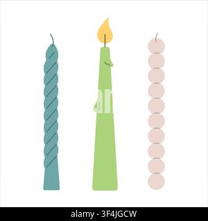 Set of 3 long candles Stock Vector