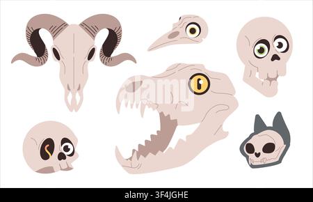 Set of skulls. Set of different animal skulls  Stock Vector