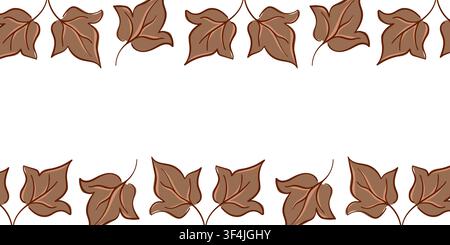 Cotton frame with symmetrical brown leaf pattern and blank space in center. Decorative plant border element. Flat style. Vector illustration for Stock Vector