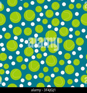 Tennis and golf balls on blue background, vector seamless pattern. Sports inventory backdrop. Wrapping paper design Stock Vector