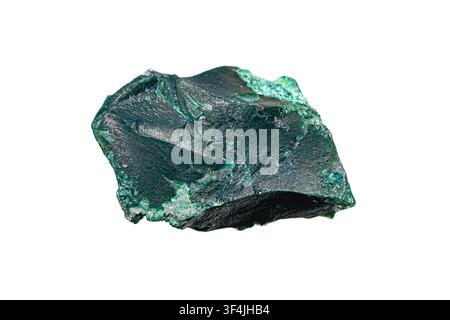 Natural raw moss agate gemstone on white background, Chalcedony (quartz family) with green iron or manganese inclusions Stock Photo