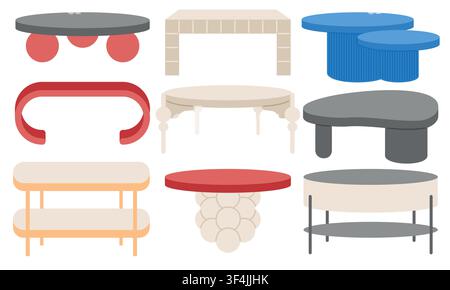 Modern Coffee Tables Flat Illustration Set Stock Vector