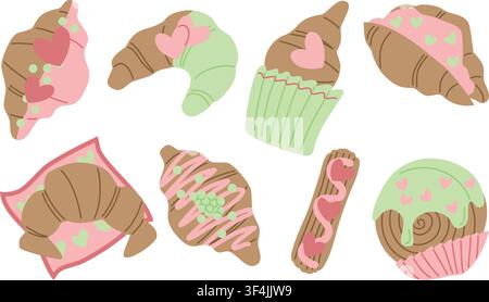 Set of cute delicious croissants Stock Vector