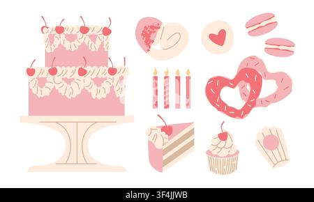 Cute Pink Dessert Set Stock Vector