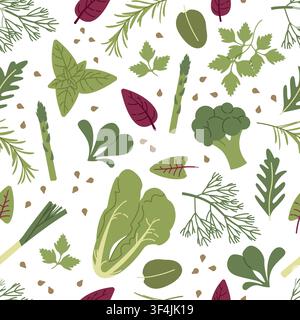 Seamless Pattern of greens and vegetables Stock Vector