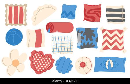 Decorative Pillows Collection Illustration Set Stock Vector