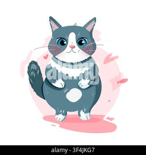 Gray and White Cat Character Vector Illustration with Blue Eyes Stock Vector