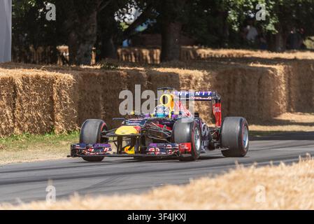 2022 Red Bull Racing RB18 racing car driving on the hill climb track at the Goodwood Festival of Speed 2026 motoring event. Stock Photo