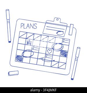 Monthly Planner Clipboard Doodle Illustration Stock Vector
