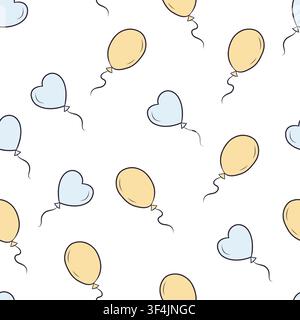 A vector seamless pattern featuring heart and oval shaped balloons Stock Vector