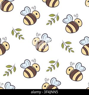 Honey cute bee insect summer seamless pattern background Stock Vector