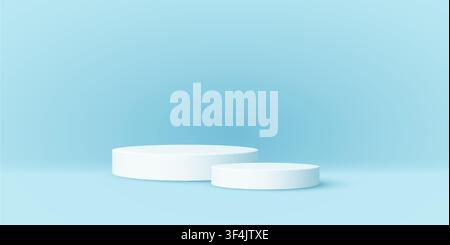 Minimal White Podiums on Soft Blue Background Stock Vector