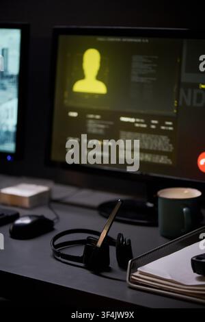 Computer Monitor Displaying Digital Profile for Cybersecurity Screening Stock Photo