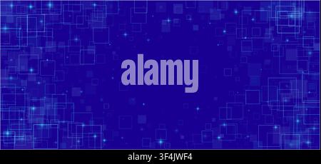 Blue abstract technology background with glowing squares Stock Vector
