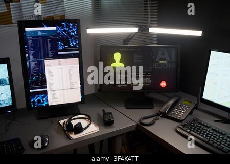 Call Center Workstation Displaying Customer Profile Data for Support Stock Photo