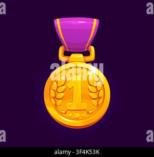 Golden medal for first place, cartoon game award Stock Vector