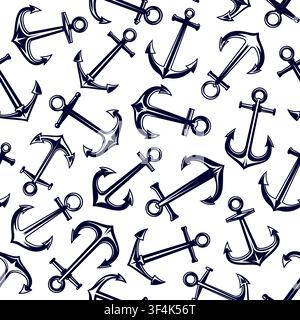 Ship anchors seamless pattern with nautical motif Stock Vector