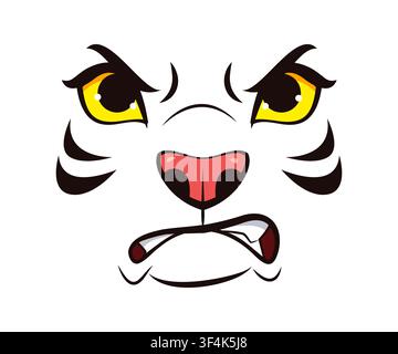 Angry tiger face emoji of cartoon animal eyes Stock Vector