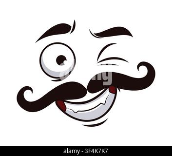 Happy cartoon face with winking eye and mustaches Stock Vector